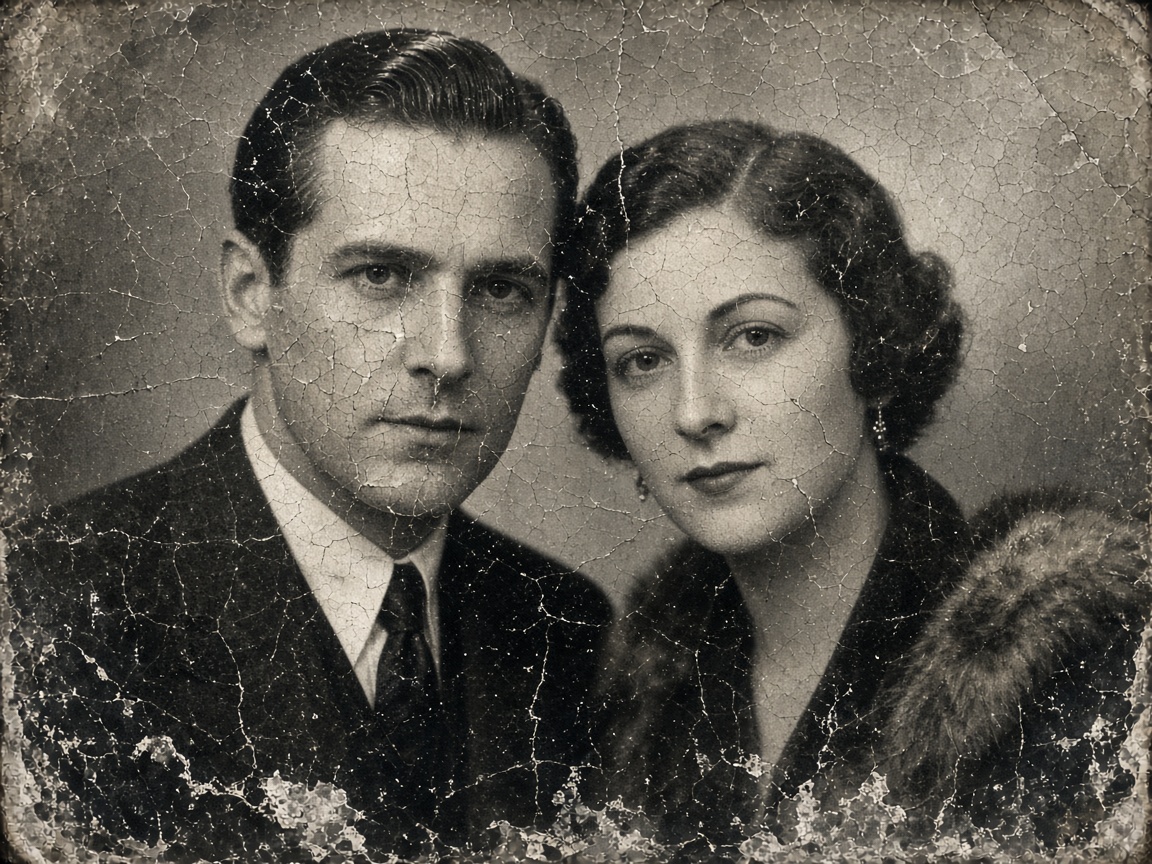 Portrait with cracked emulsion and silvering.