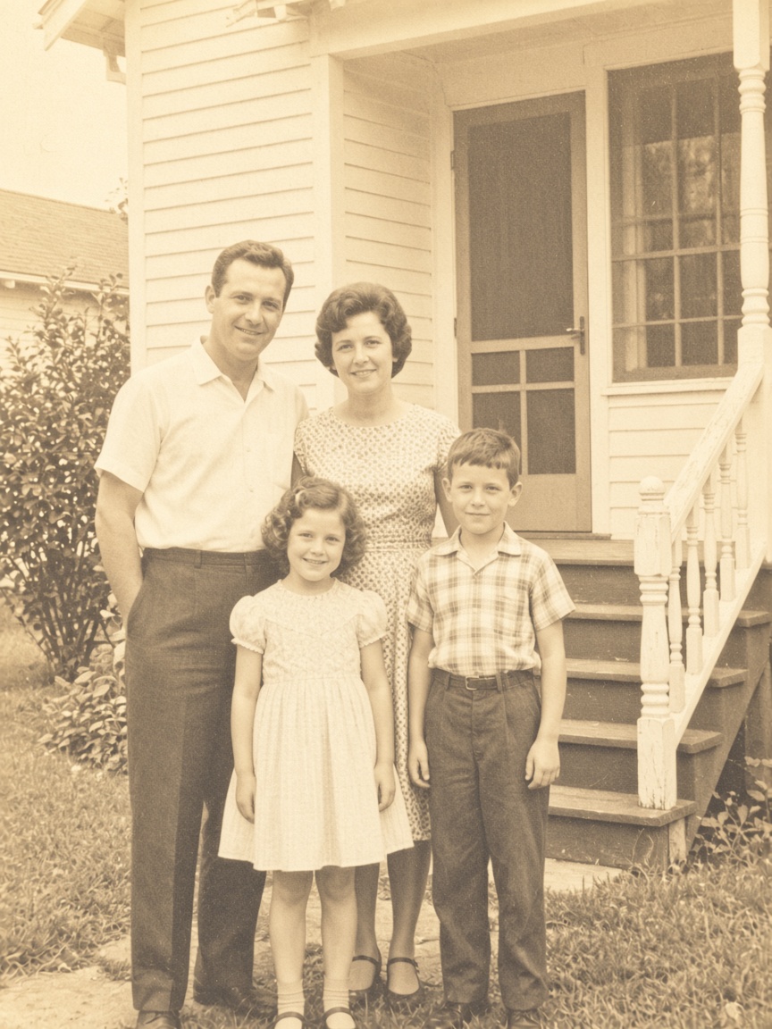 Before: faded photograph.