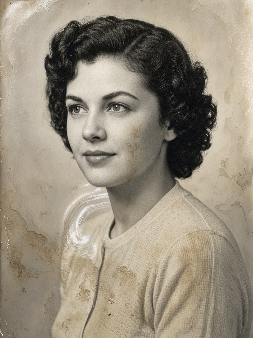 Before: water-damaged portrait.